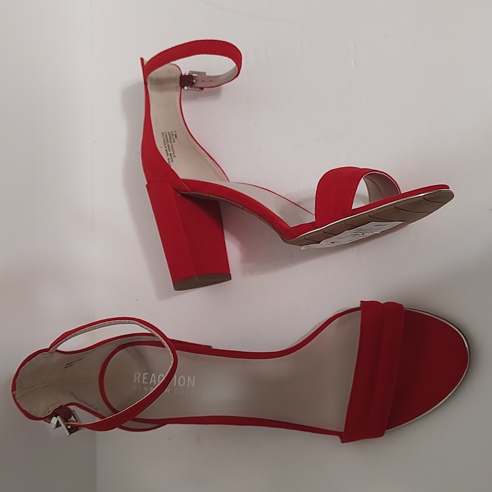 New Red Kenneth Cole Reaction Faux Suede Leather Ankle Strap Heels sz 7.5